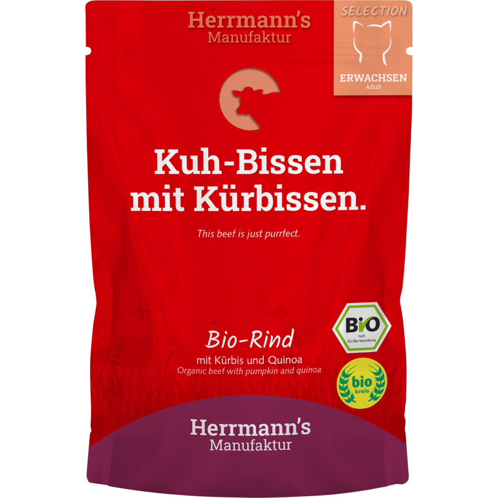 10er-SET Bio Katzenfutter Rind mit Quinoa und Kürbis  100g Herrmanns - Bild 1