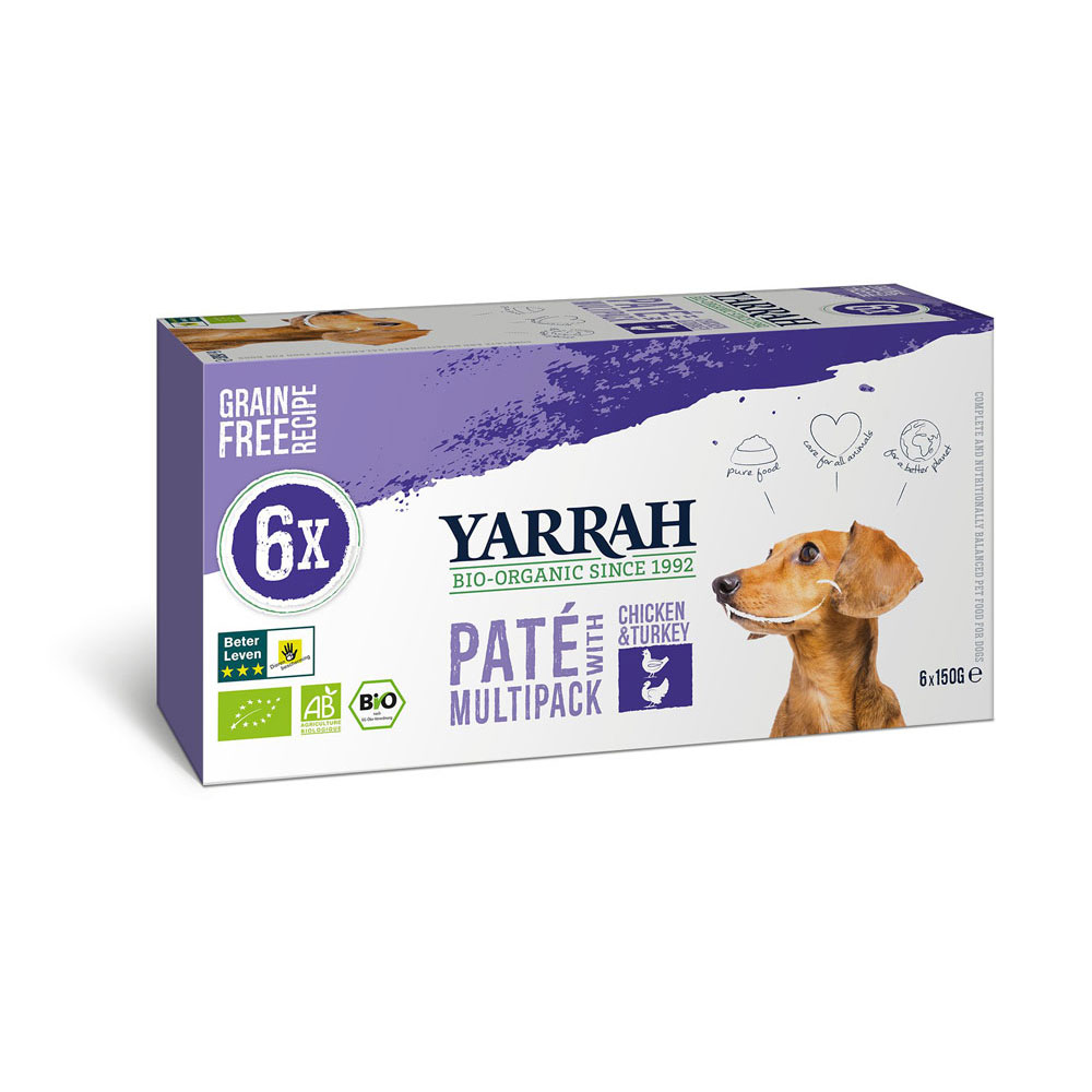 2er-SET Bio Multipack für Hunde Pate Bio Truthahn Aloe Vera 6x150g Yarrah - Bild 1