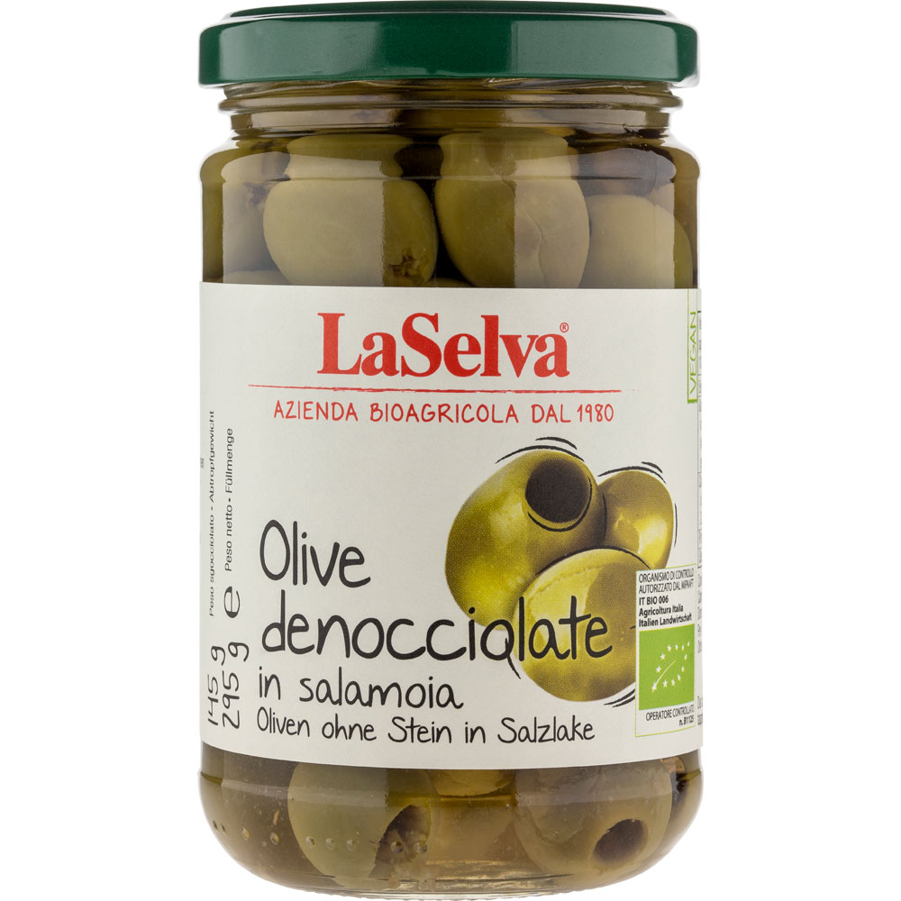 3er-SET Oliven ohne Stein (grün, in Salzlake mit Zitrone) 295g LaSelva - Bild 1