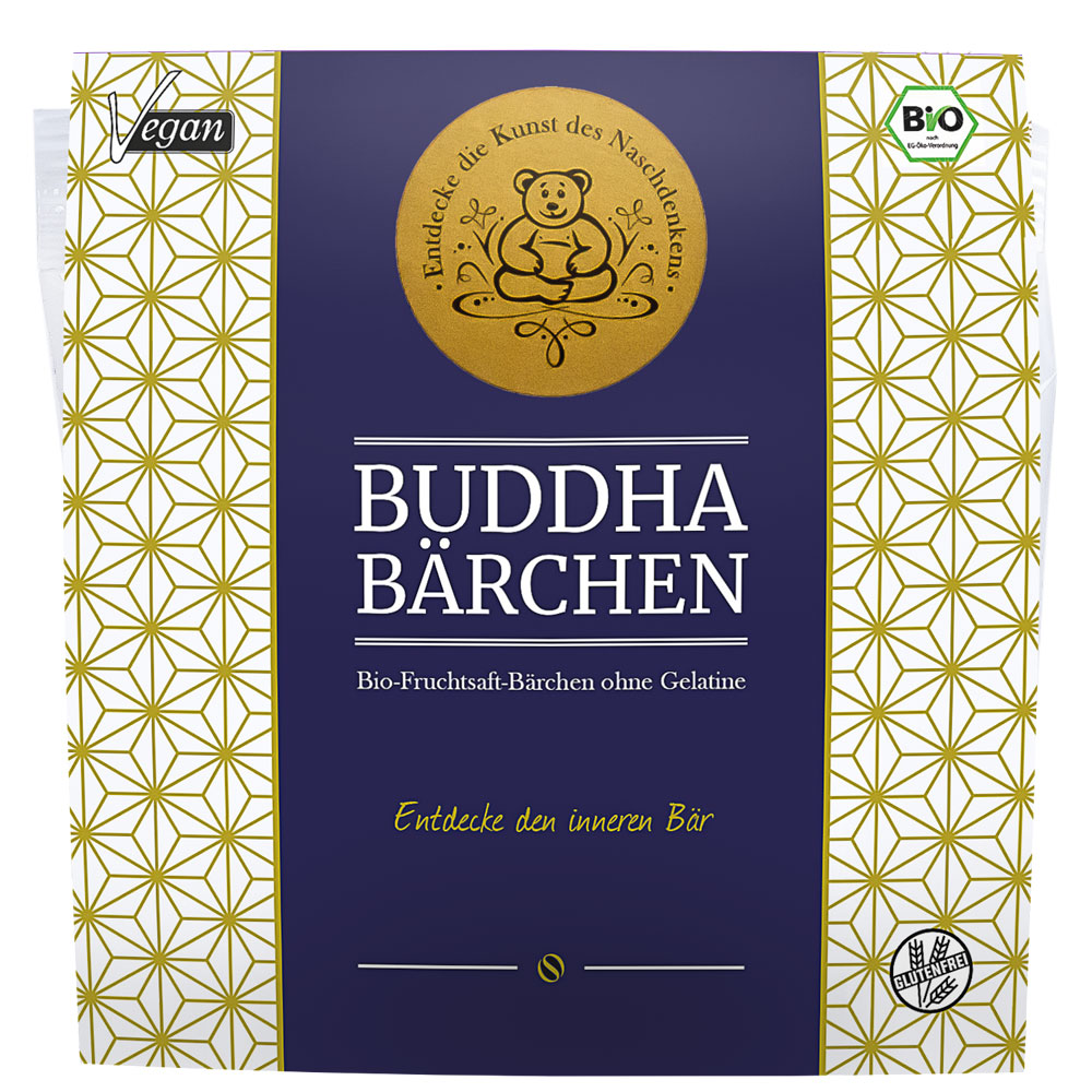 4er-SET Bio-Buddha-Bärchen, vegan, blaue Banderole 75g Buddha-Bärchen - Bild 1