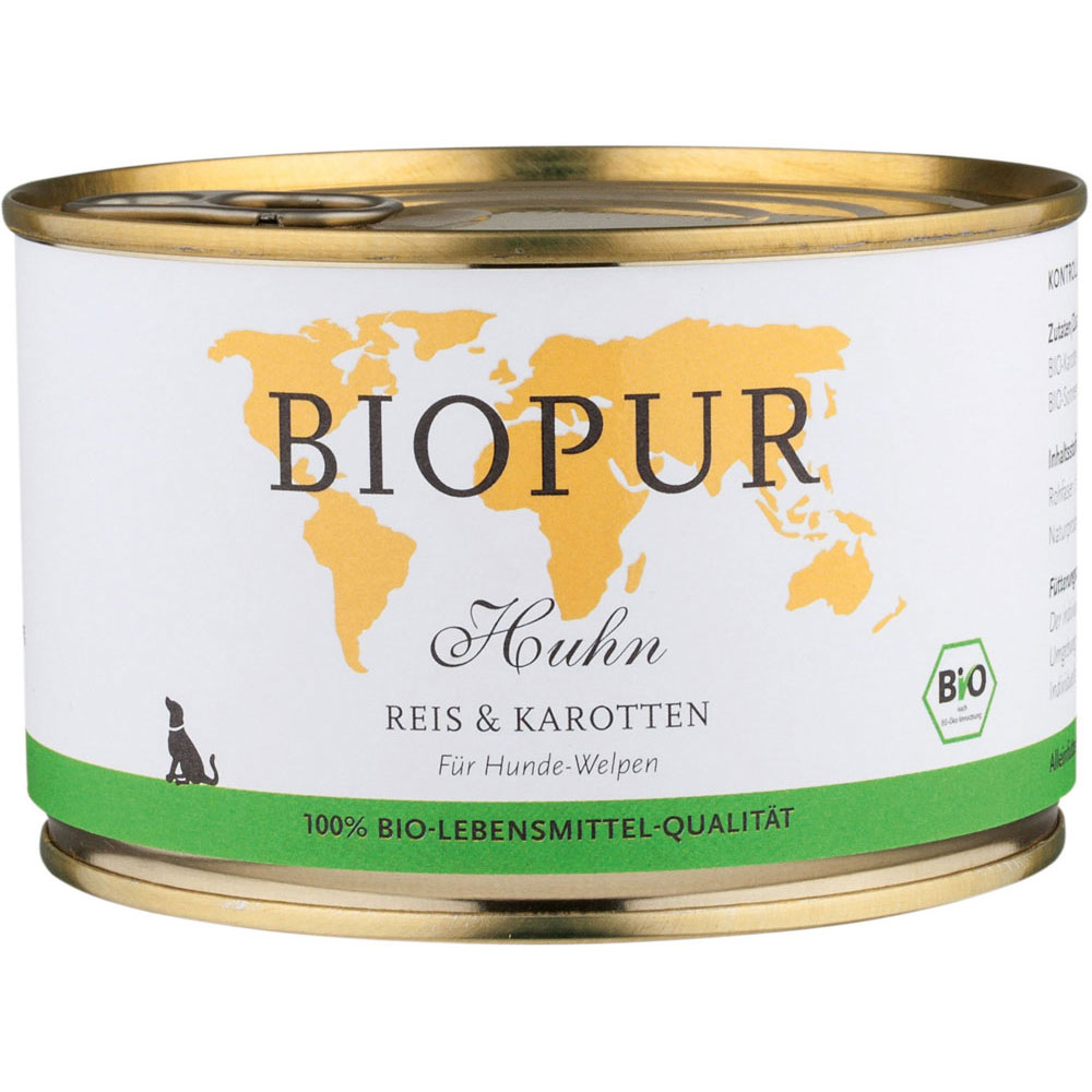 4er-SET Welpen: Huhn, Reis & Karotten 400 g BioPur Bio Hundefutter - Bild 1