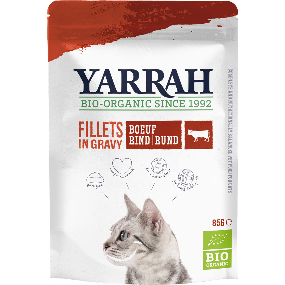 5er-SET Alleinfutter Katze Bio Filets mit Rind in Sauce 85g Yarrah - Bild 1