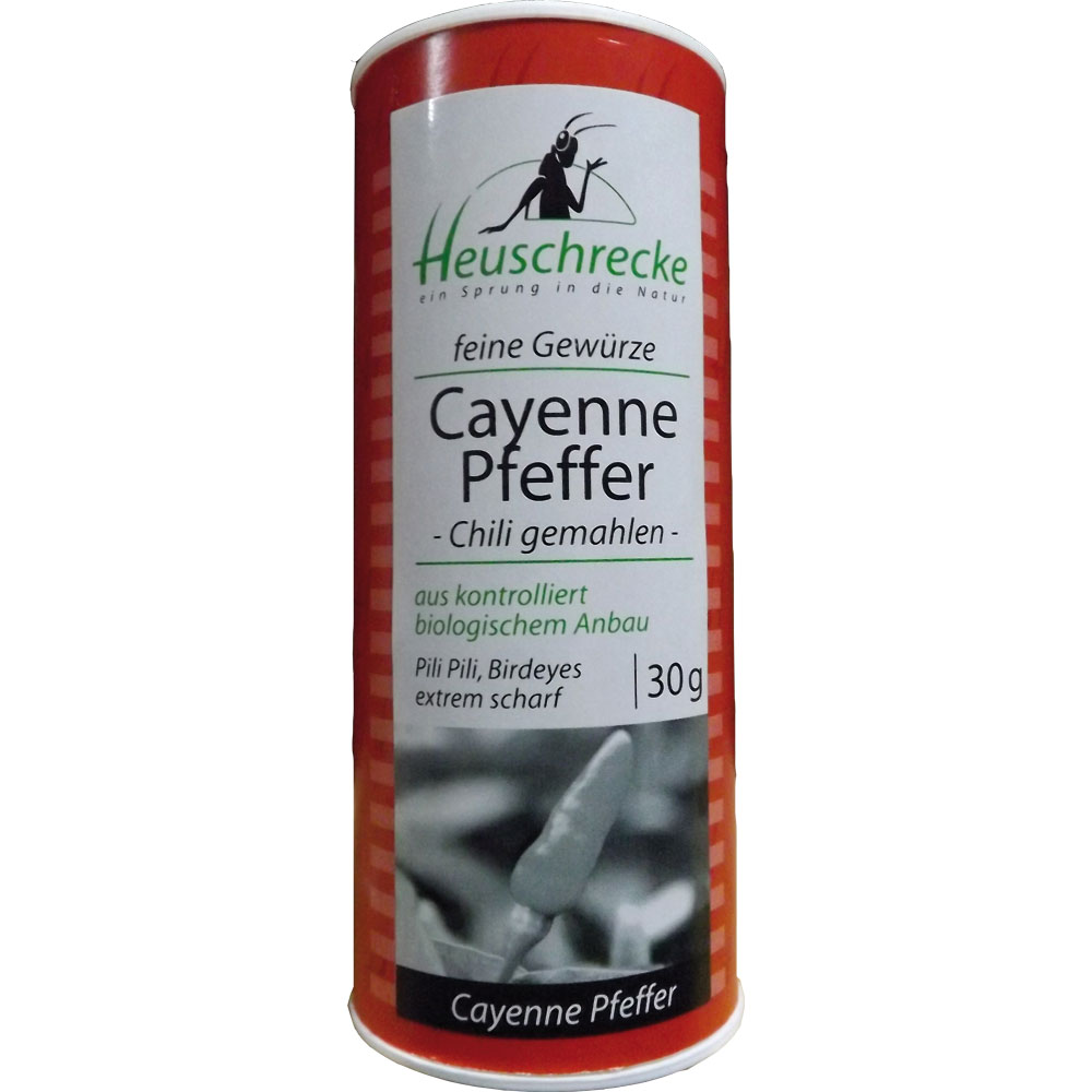 5er-VE Cayenne Pfeffer gemahlen, Sansibar extrem scharf, Bio, 30 g Dose Heuschre - Bild 1
