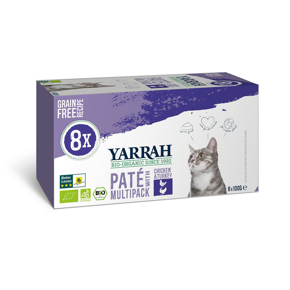 8er-VE Bio Multipack für Katzen Pate Bio Huhn&Truthahn 8x100g Yarrah - Bild 1