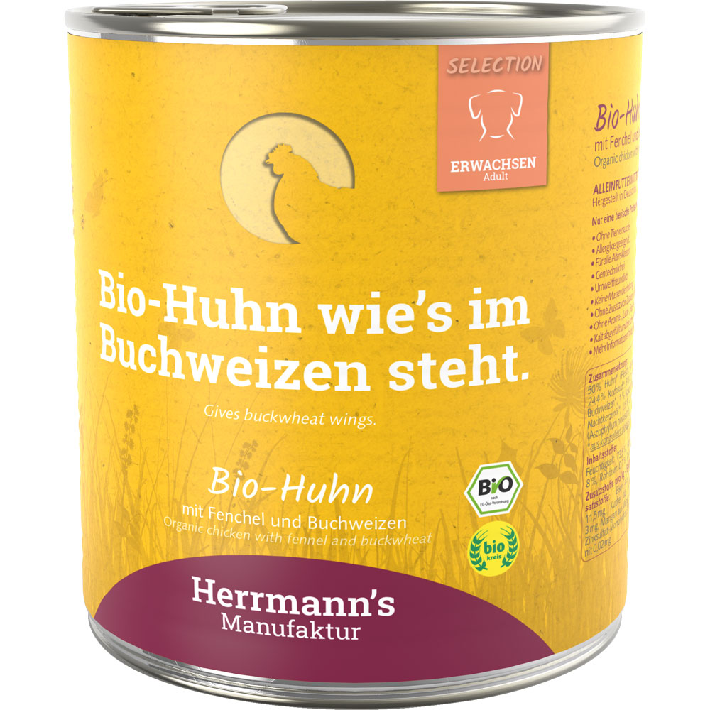 Bio Hundefutter Huhn mit Fenchel und Buchweizen 800g Herrmanns - Bild 1